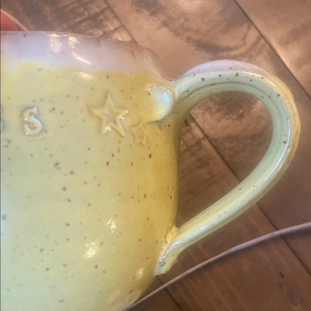 Studio pottery stamped two mug set, unique, inspirational, yellow color gorgeous